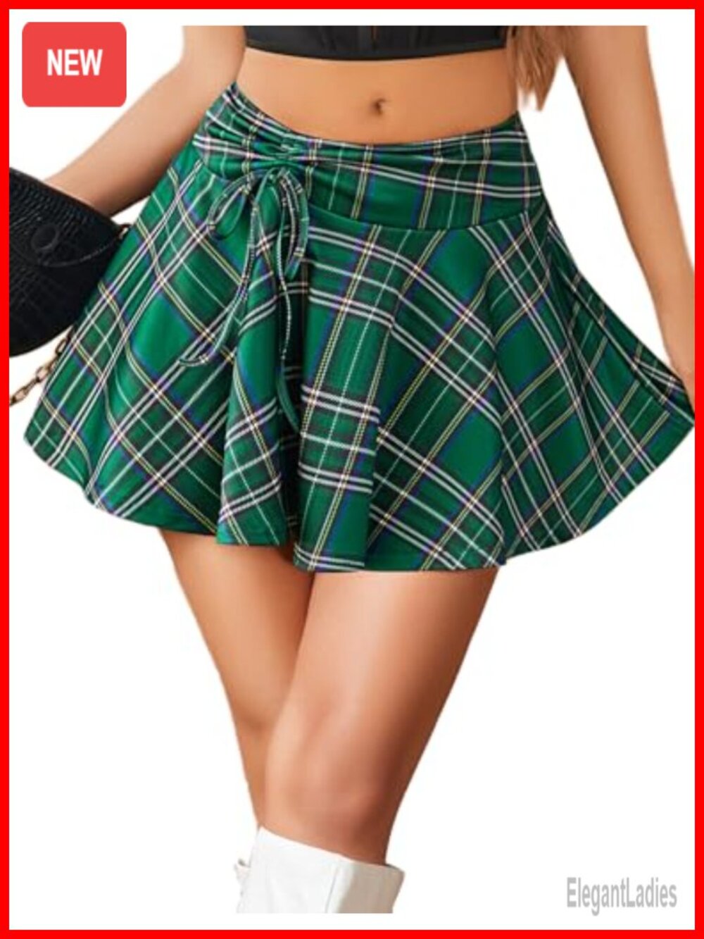 Women's Mini Skirt Pleated Drawstring High Waist Skater Skirt